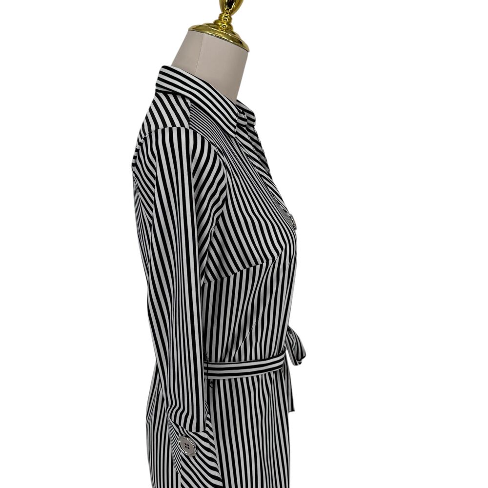 Striped Shirt Dress S Black White Belted Mlle Gabrielle Career Office Academia - Picture 10 of 16